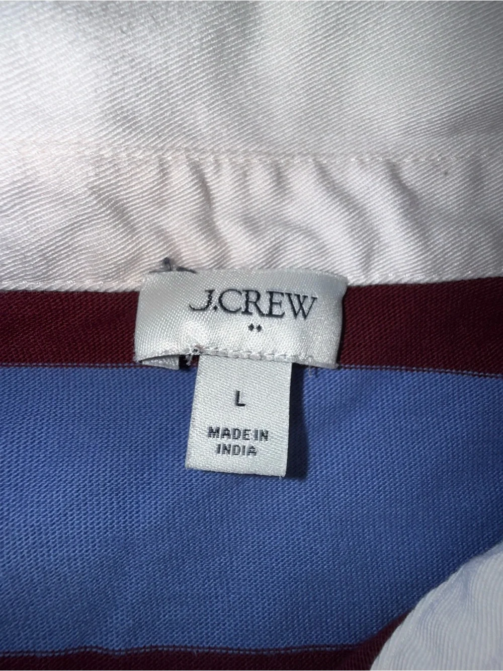 J. Crew Women’s Light Blue and Burgundy Striped Rugby Polo with White Collar